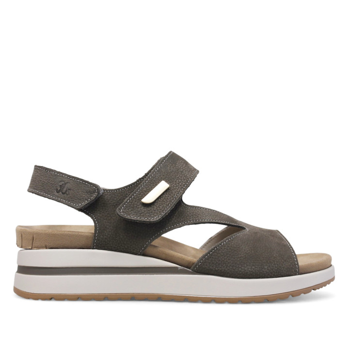 Sandàlies falca Treintas taupe amb doble velcro i linia a la sola - Querol online