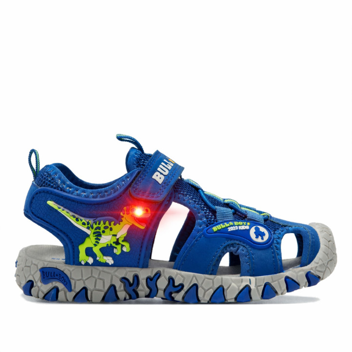 sandalias Bull Boys azules con dinosaurios y luces - Querol online