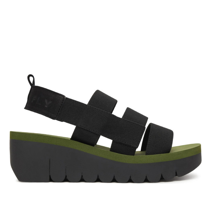 Sandàlies falca FLY LONDON yarefly black amb army green - Querol online