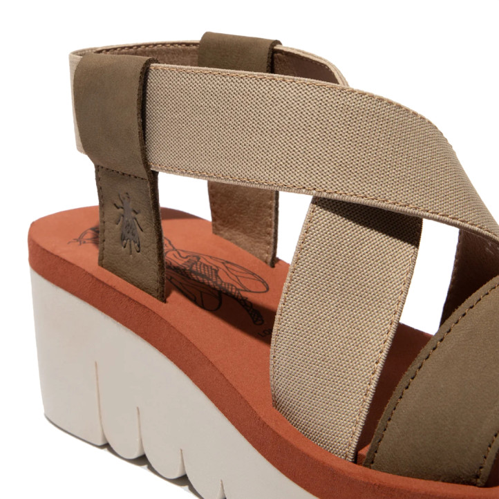 Sandalias cuña FLY LONDON yabifly military con beige y brick - Querol online