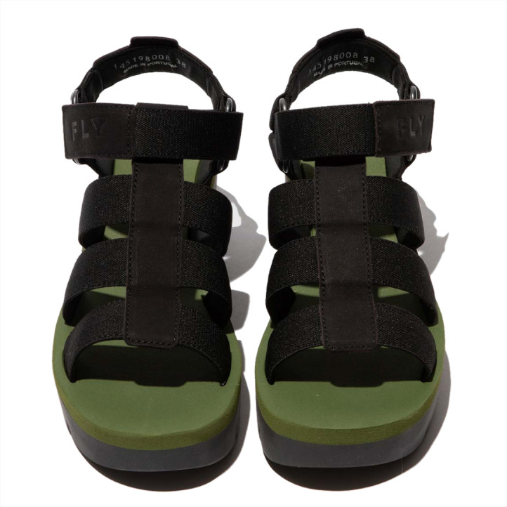 Sandalias cuña FLY LONDON yojifly black con army green - Querol online