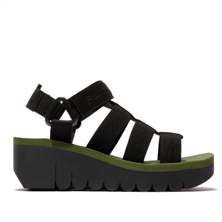 Sandalias cuña FLY LONDON yojifly black con army green - Querol online