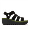 Sandàlies falca FLY LONDON yojifly black amb army green