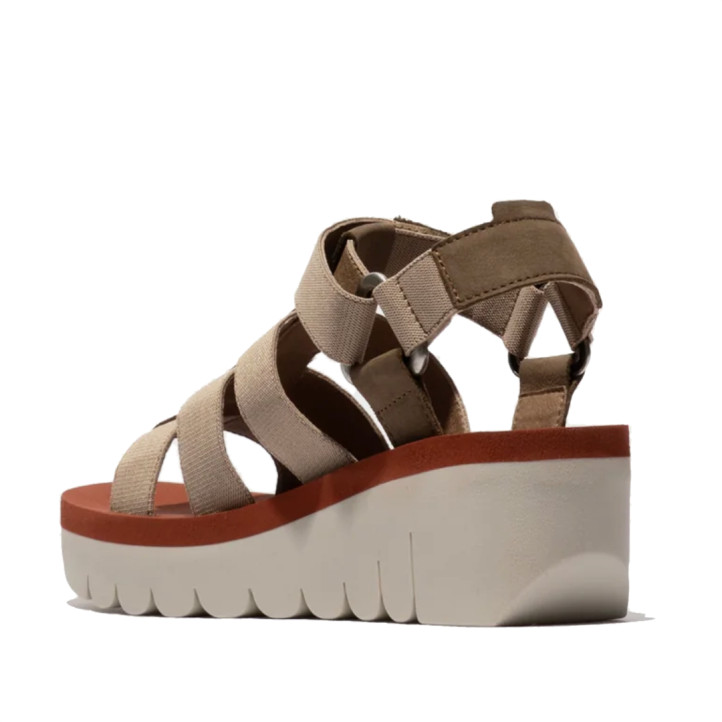 Sandalias cuña FLY LONDON yojifly military con beige y brick - Querol online