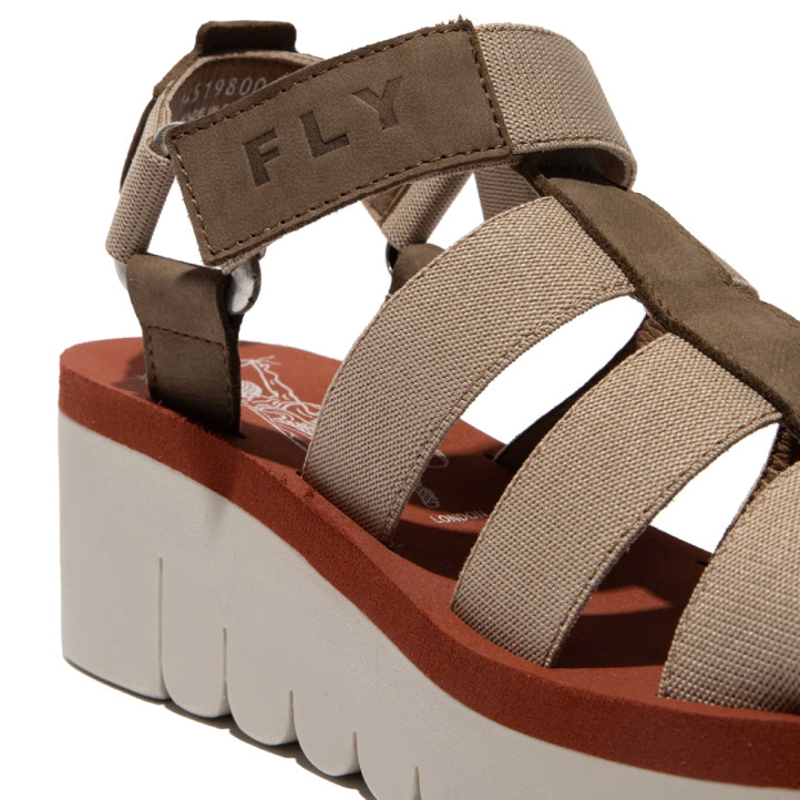 Sandalias cuña FLY LONDON yojifly military con beige y brick - Querol online