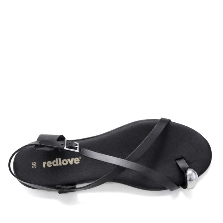 Sandalias planas Redlove aiko negras con anillo metálico en el dedo - Querol online