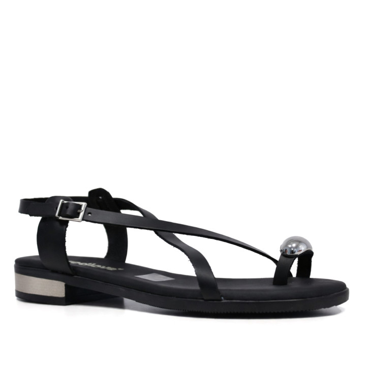 Sandalias planas Redlove aiko negras con anillo metálico en el dedo - Querol online