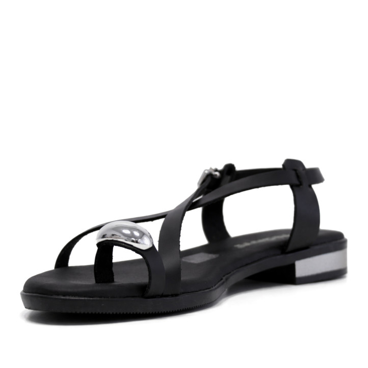 Sandalias planas Redlove aiko negras con anillo metálico en el dedo - Querol online