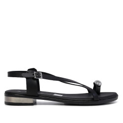 Sandalias planas Redlove aiko negras con anillo metálico en el dedo - Querol online