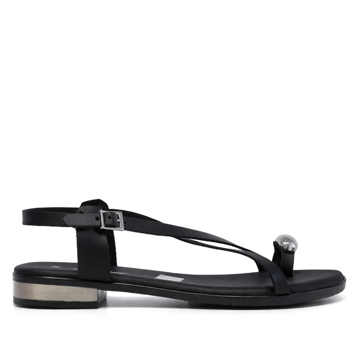 Sandalias planas Redlove aiko negras con anillo metálico en el dedo - Querol online