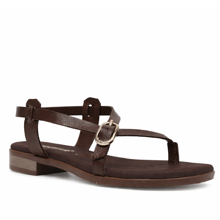 Sandalias planas Redlove yuki marrones con hebilla delantera - Querol online