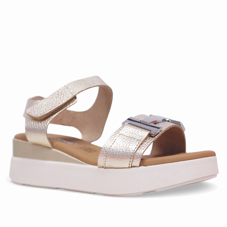 Sandalias cuña Redlove hana metalizadas con aplique plateado en la pala - Querol online