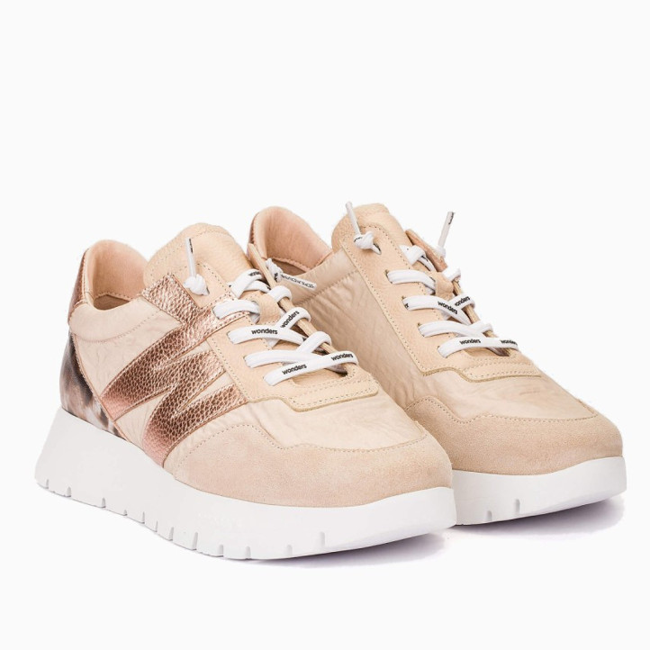 Zapatillas cuña Wonders odisei beige con animal print - Querol online