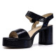 Sandalias tacón Querol negras efecto charol con textura de serpiente - Querol online