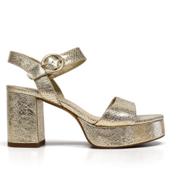 Sandalias tacón Corina doradas efecto metalizado con textura de serpiente - Querol online