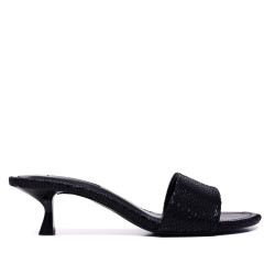 Sandalias tacón Querol negros efecto serpiete y estilo mule - Querol online