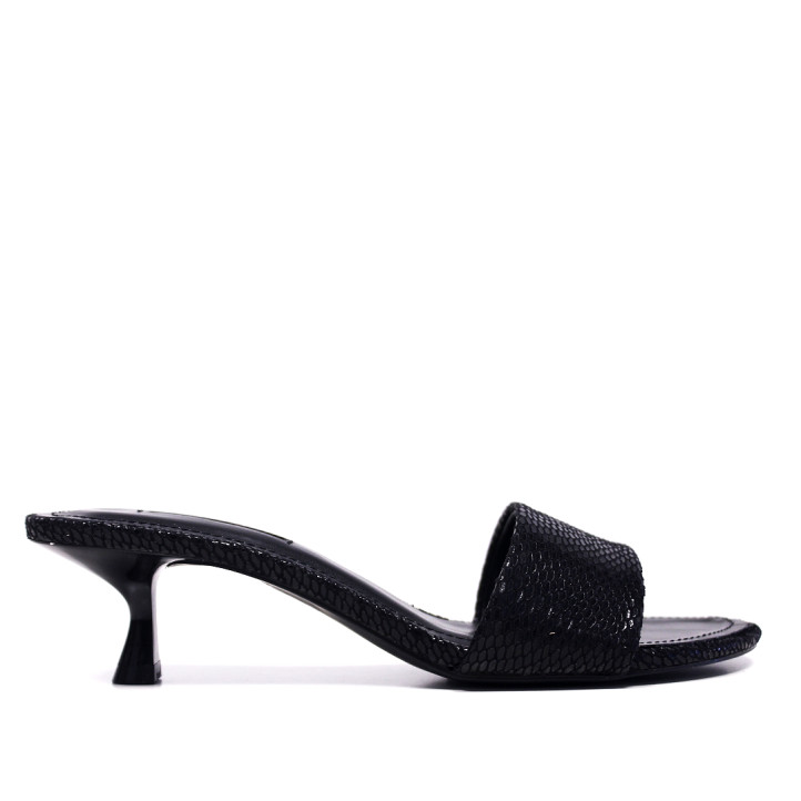 Sandalias tacón Querol negros efecto serpiete y estilo mule - Querol online