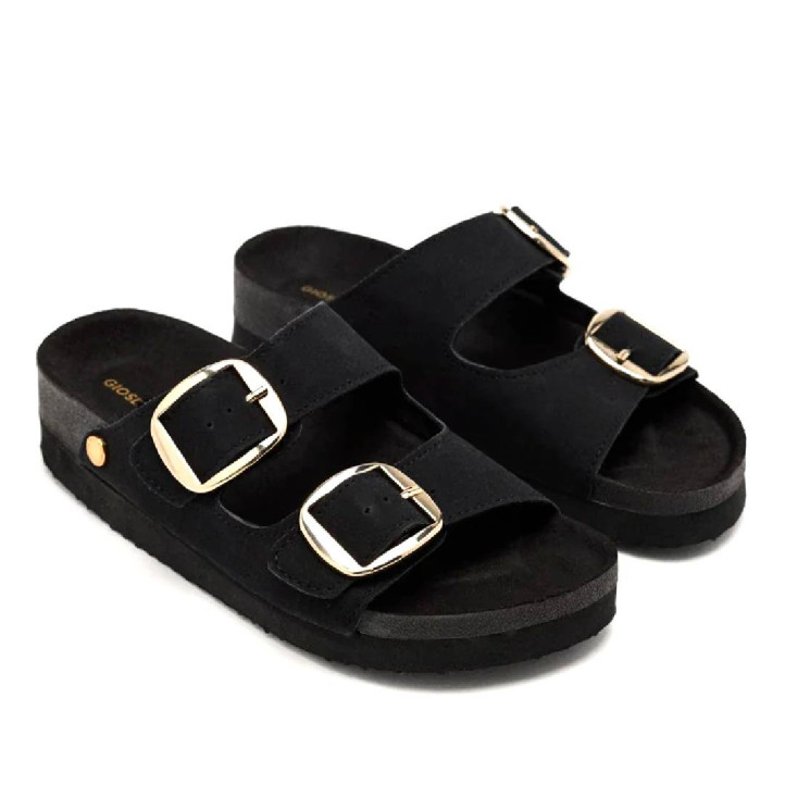 Sandalias planas Gioseppo negras tipo bio con hebillas cedarburg - Querol online