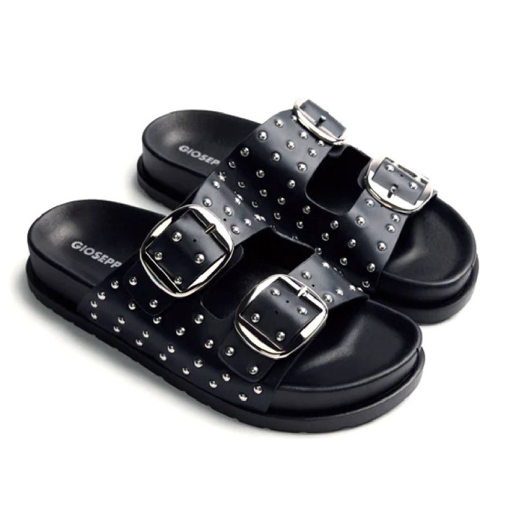 Sandalias planas Gioseppo negras tipo bio con tachas shoreham - Querol online