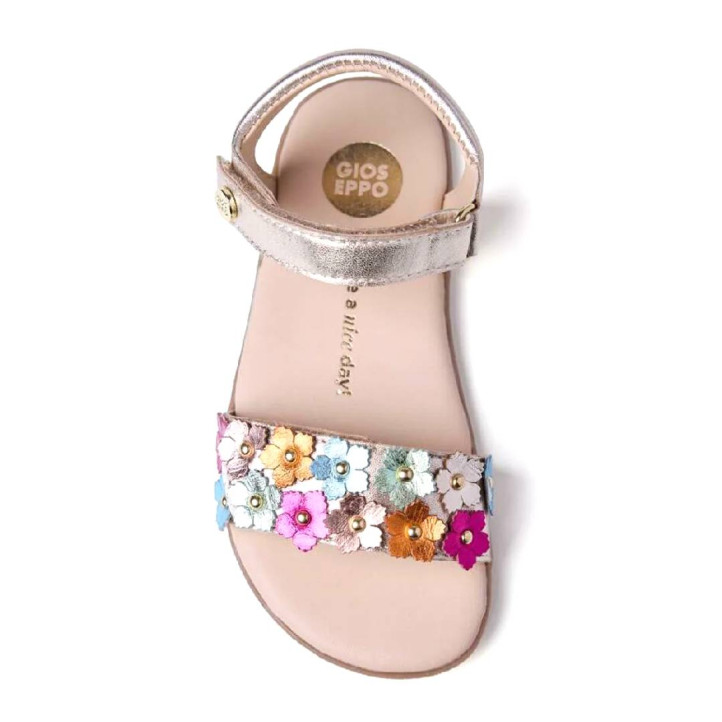 sandalias Gioseppo doradas de piel con flores multicolor loitok barefoot - Querol online