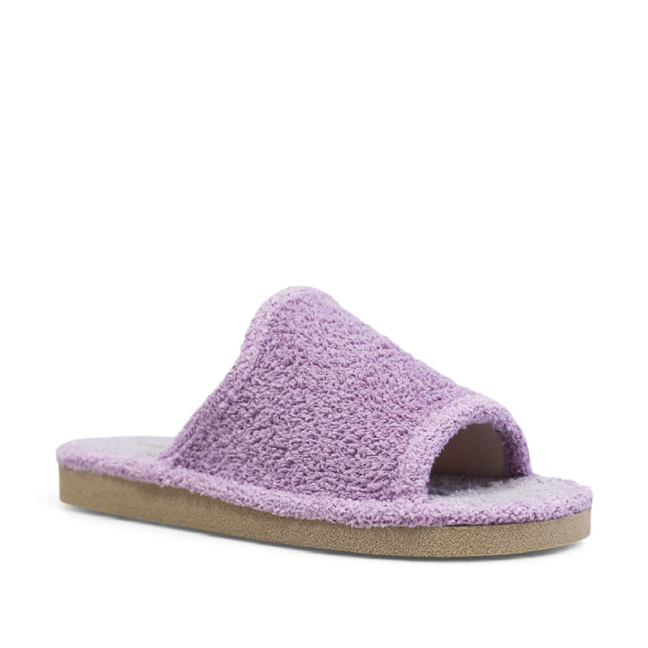 Zapatillas casa Querol lilas de toalla con suela gris clásicas - Querol online