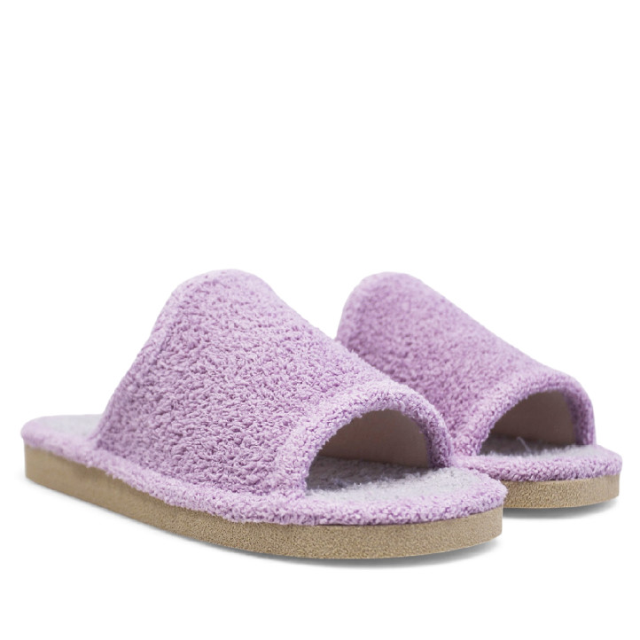 Zapatillas casa Querol lilas de toalla con suela gris clásicas - Querol online