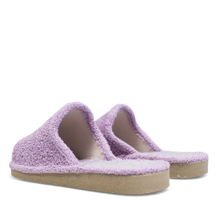 Zapatillas casa Querol lilas de toalla con suela gris clásicas - Querol online
