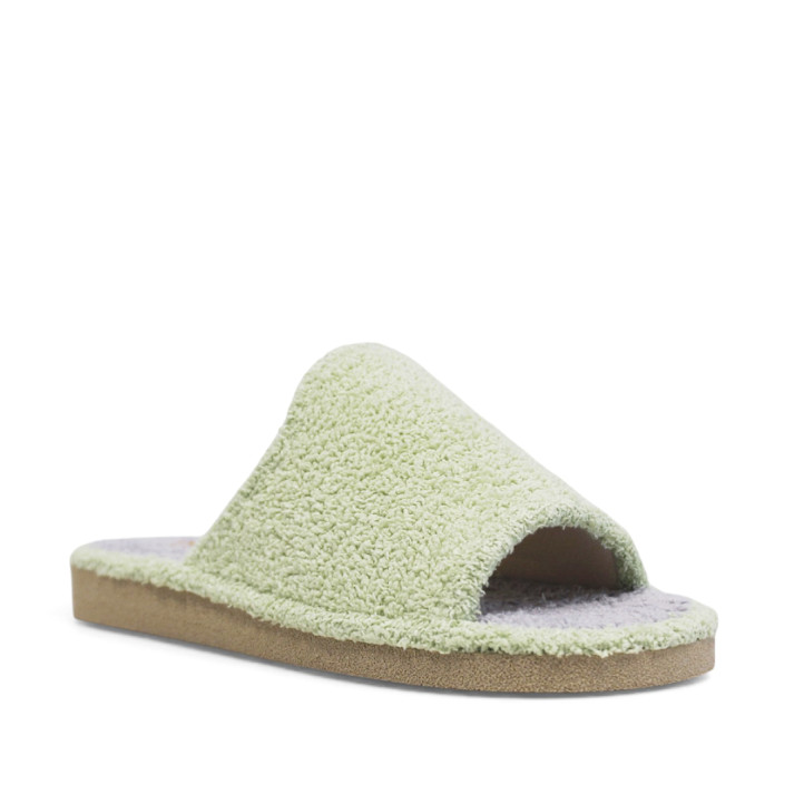 Zapatillas casa Querol verdes de toalla con suela gris clásicas - Querol online
