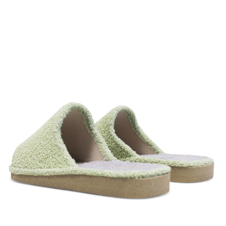 Zapatillas casa Querol verdes de toalla con suela gris clásicas - Querol online