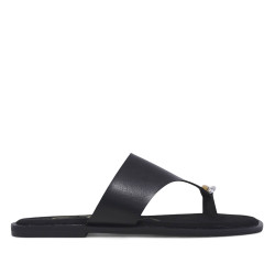 Sandalias planas ETIKA negras de pala con doble anillo al dedo - Querol online