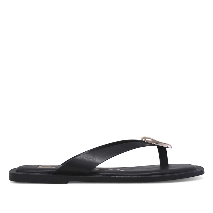 Sandàlies planes ETIKA negres de dit amb abalori platejat - Querol online