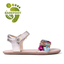 sandalias Gioseppo doradas de piel con flores multicolor loitok barefoot - Querol online