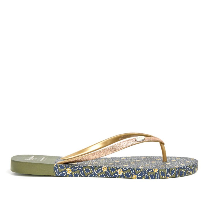 Chanclas Pepe Jeans rake wing doradas con flores - Querol online