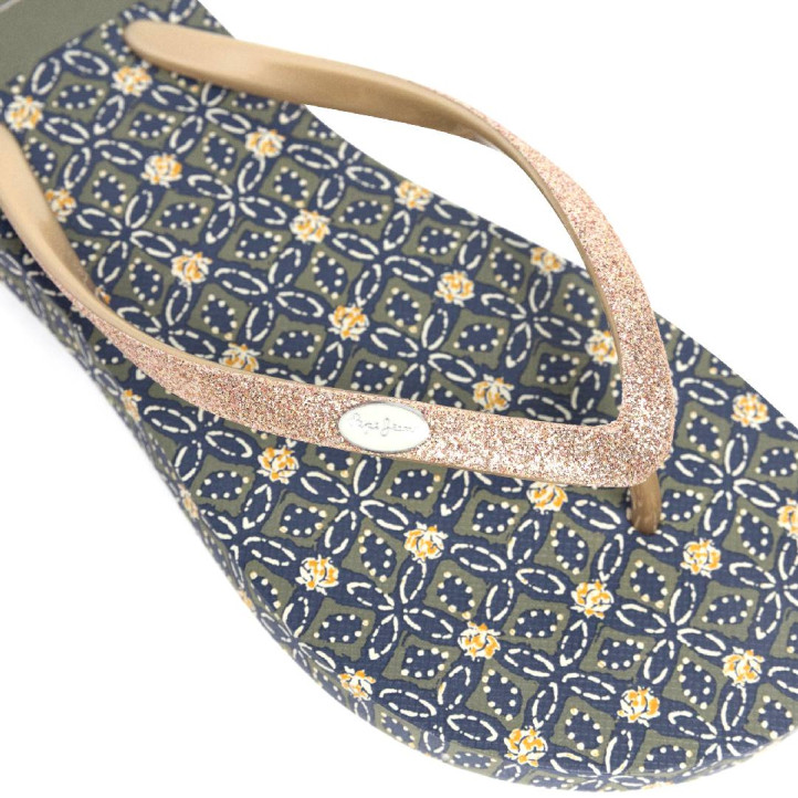 Chanclas Pepe Jeans rake wing doradas con flores - Querol online