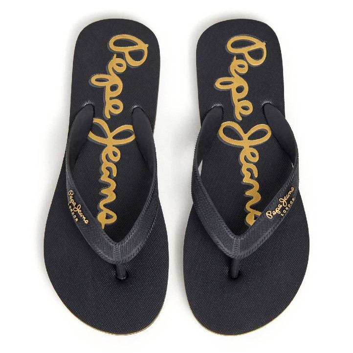 Chanclas Pepe Jeans bay beach negras con letras doradas - Querol online