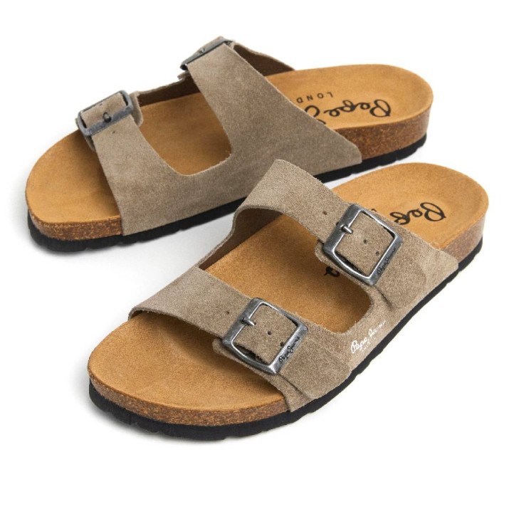 Sandàlies planes Pepe Jeans oban suede taupe estil bio - Querol online