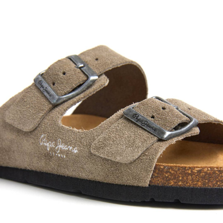 Sandàlies planes Pepe Jeans oban suede taupe estil bio - Querol online