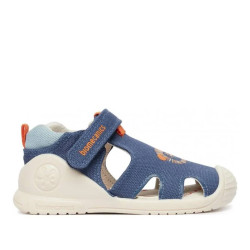 sandalias Biomecanics 262185 azules con dibujo de un león de lona - Querol online