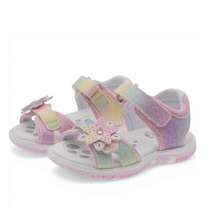sandalias Chicco fecola multicolor con glitter y flores - Querol online