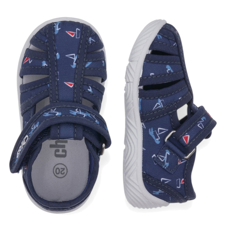 sandalias Chicco templar azules con dibujos de barquitos - Querol online