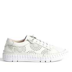 Sabates planes Yokono flow blanques troquelades de pell - Querol online
