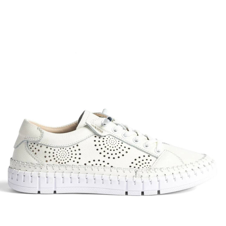 Sabates planes Yokono flow blanques troquelades de pell - Querol online