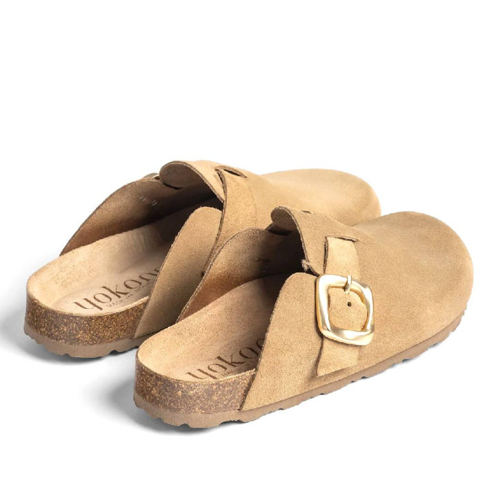 Zuecos Yokono 650 beige con hebilla dorada - Querol online