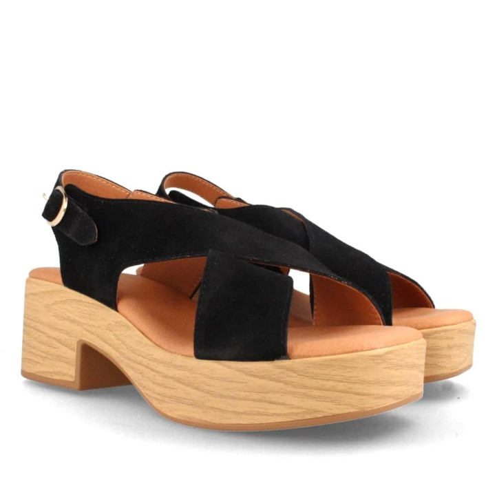 Sandalias tacón Marila oder suede black tacón madera - Querol online