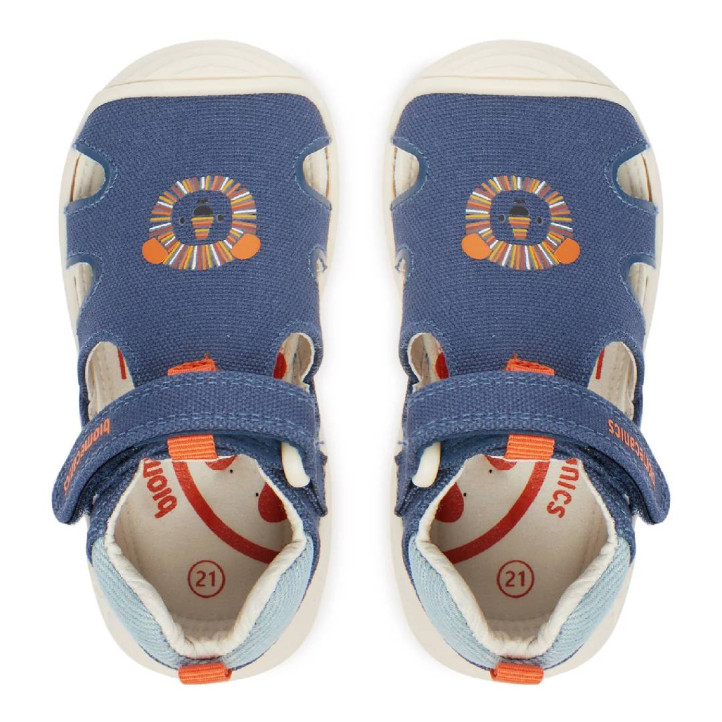sandalias Biomecanics 262185 azules con dibujo de un león de lona - Querol online