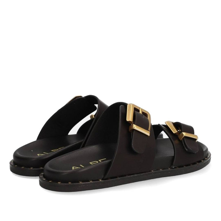 Sandalias planas Alpe isabela negras con hebillas doradas - Querol online