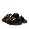 Sandalias planas Alpe isabela negras con hebillas doradas