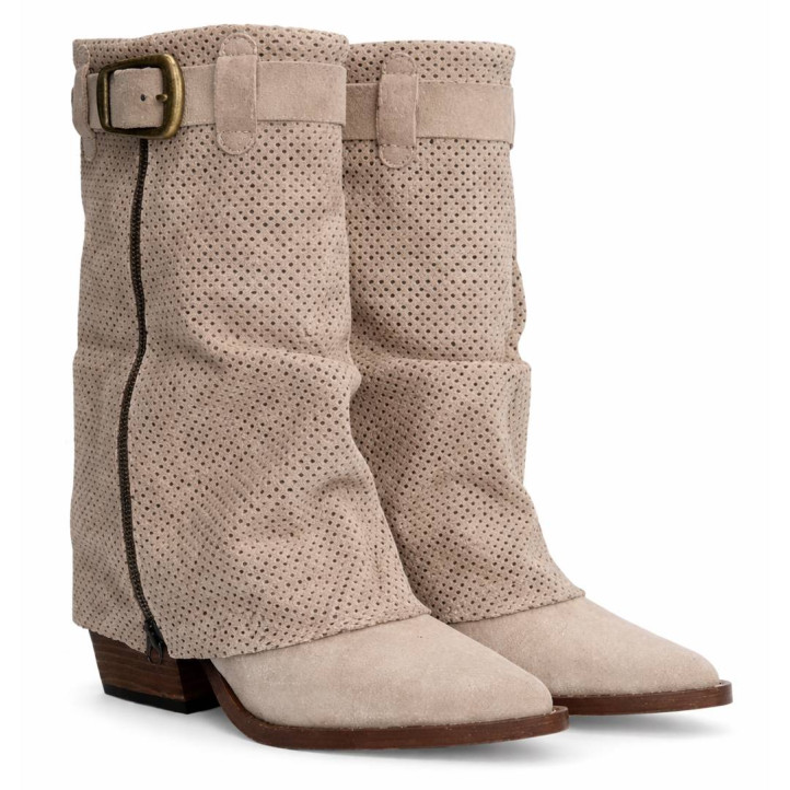 Botas tacón Alpe dua beige con ante perforado - Querol online
