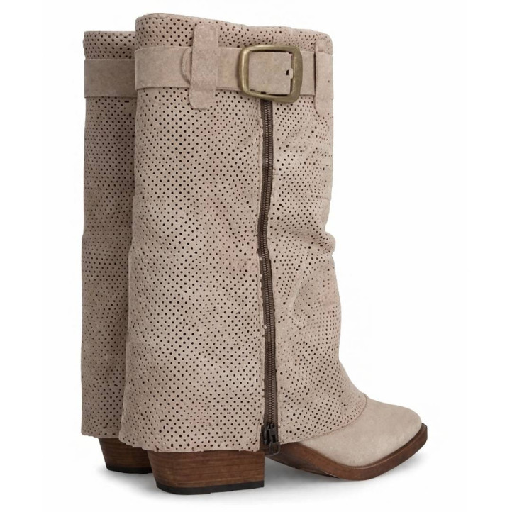 Botas tacón Alpe dua beige con ante perforado - Querol online