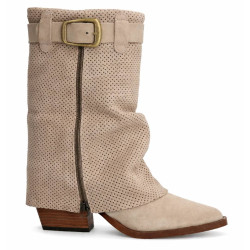 Botas tacón Alpe dua beige con ante perforado - Querol online